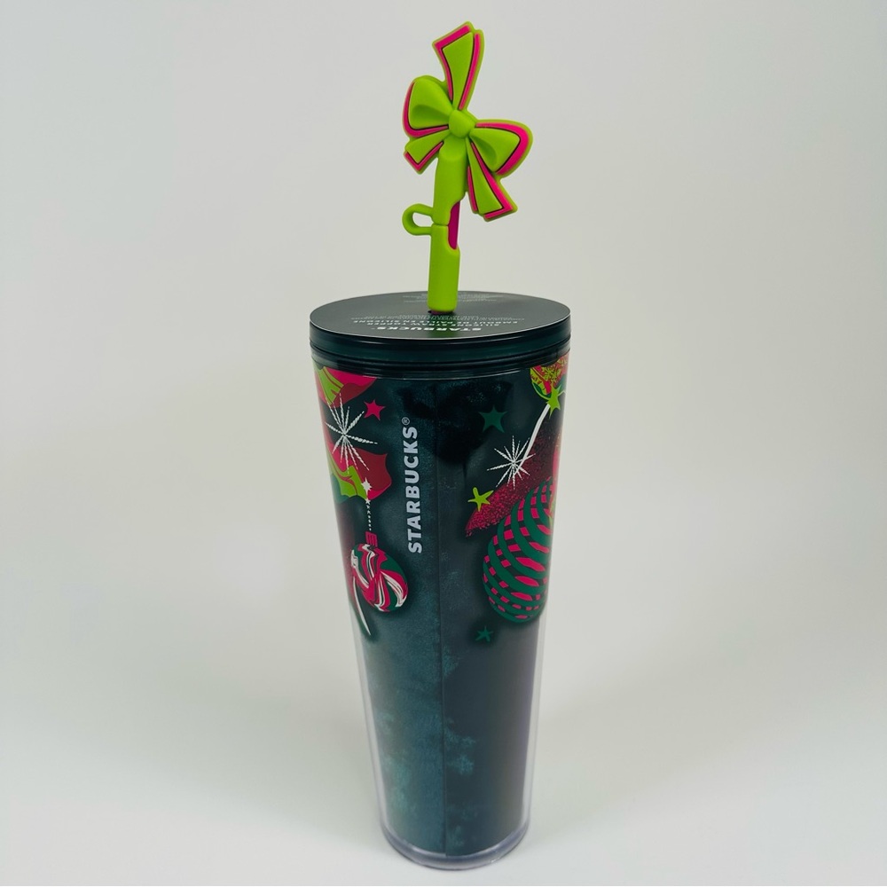 Starbucks 2023 Velvet Holiday Ribbon With Silicone Bow Straw Topper Tumbler 24oz
